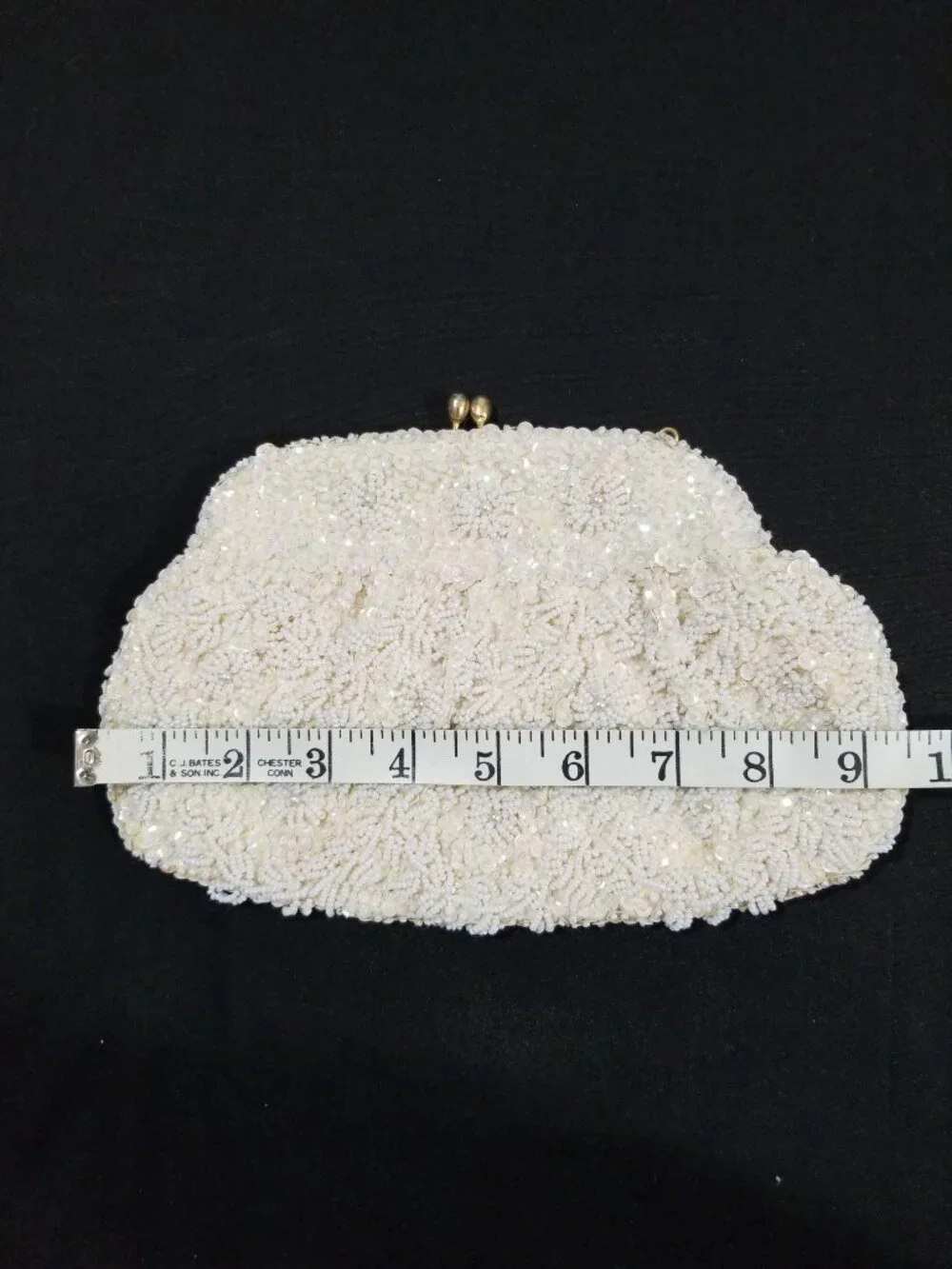 Vintage Beaded Evening Clutch Purse Ivory White Sparkly Iridescent Beads